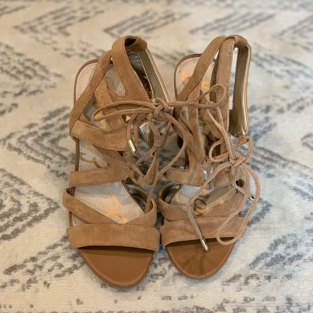 Sam Edelman lace up suede heeled sandals